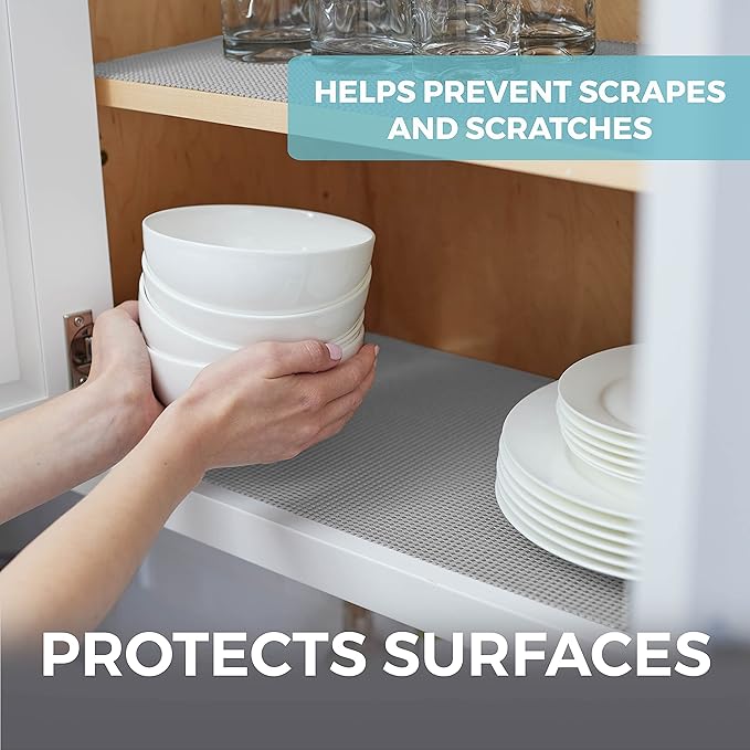 HOME GENIE Shelf Drawer and Cabinet Liner, Durable with Strong Grip, 20 in x 20 FT, Non Adhesive Liners Protect Kitchen Cabinets and Cupboard, Pantry, Bathroom Drawers and Shelves, Desks, Soft Gray