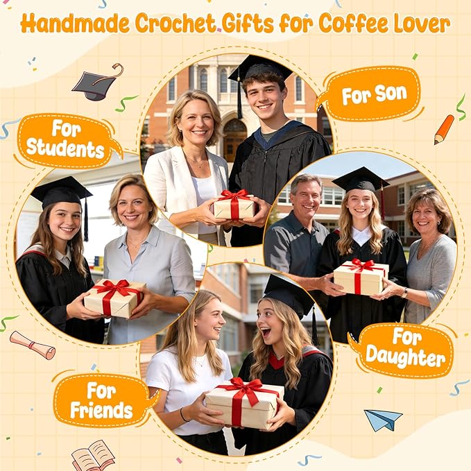 Graduation Gifts for Her Him - Cheers To You Grad - Handmade Positive Crochet Coffee Mug Graduation Decoration College High School University Grad Academy Masters Congratulations Gifts for Friends
