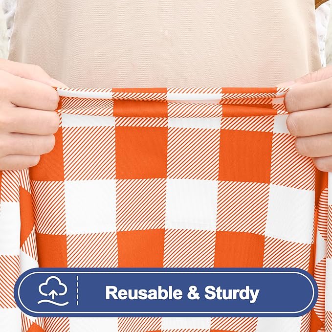 Smiry Picnic Table Cloth 2 Pack, Waterproof Elastic Fitted Tablecloths for 6FT Rectangle Tables, Washable Polyester Buffalo Plaid Tablecloth for Camping, Dining & Outdoor (Orange & White, 30" x 72")