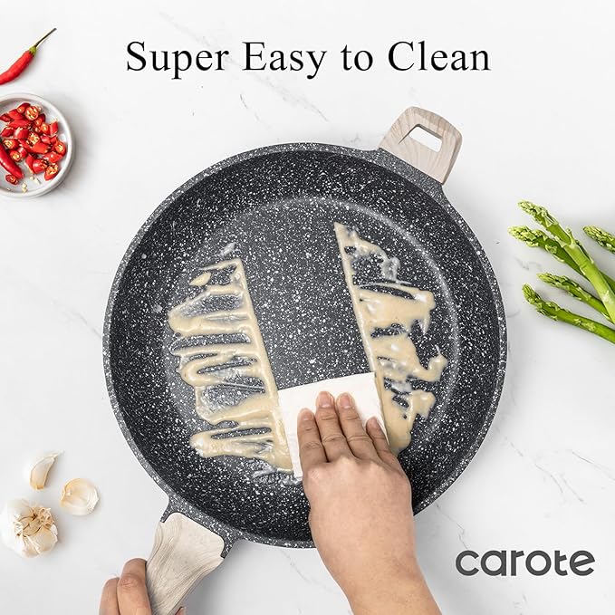 CAROTE 12.5 inch Nonstick Frying Pan Skillet,Non Stick Granite Fry Pan Egg Pan Omelet Pans, Stone Cookware Chef's Pan, PFOA Free,Induction Compatible
