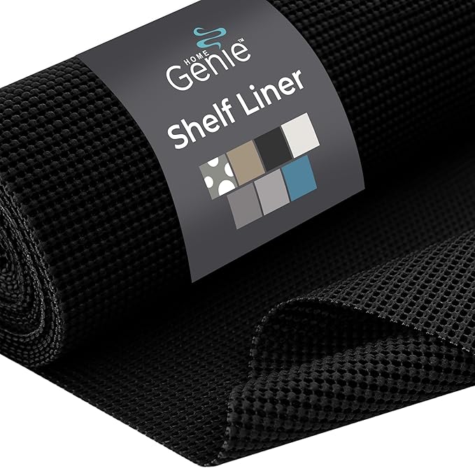 HOME GENIE Shelf Drawer and Cabinet Liner, Durable with Strong Grip, 20 in x 20 FT, Non Adhesive Liners Protect Kitchen Cabinets and Cupboard, Pantry, Bathroom Drawers and Shelves, Desks, Pitch Black