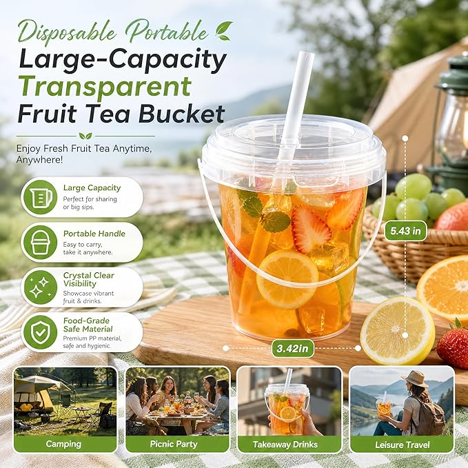 100 Pack 34oz Disposable Coffee Cups with Lids, Plastic Cups with Lids and Straws,Sturdy & Food Safe To Go Cups for Cold & Hot Drinks,Smoothies,Fruit Drinks Cups for Summer Beverages,Bar & Beach Party