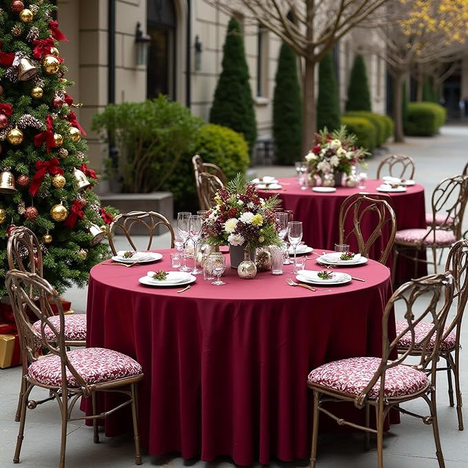 sancua Round Tablecloth 108 Inch Diameter, 8 Pack Burgundy - Circle Polyester Fabric Table Cloth for Chiristmas Party Reception Banquet Birthday, Washable Formal Table Cover (Fit 42-96 Inch Tables)