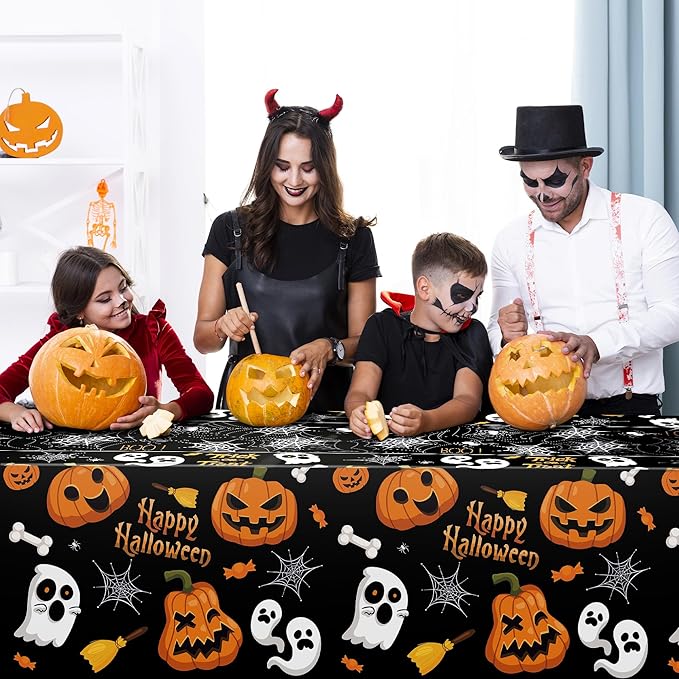 OHOME Halloween Decorations - Disposable Plastic Halloween Tablecloth | Halloween Party Decorations Favors Supplies for Table Decor Indoor Outdoor Backdrop Banner,2 Pack