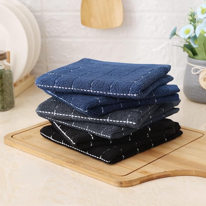 Homaxy 100% Cotton Terry Kitchen Dish Cloths, Ultra Soft and Absorbent Dish Towels for Kitchen, Suitable for Drying and Washing Dishes, 12 Pack, 12 x 12 Inches, Multiple Color