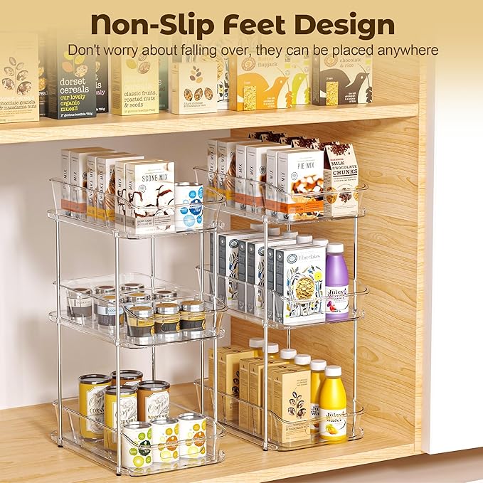incostar 3 Tier Under Sink Organizer, Pull-Out Storage Organizer with Dividers, Ideal for Organizing Cupboard,Bathroom Vanities,Cabinet, Slide-Out Clear Storage (2 Pack 3 Tier)