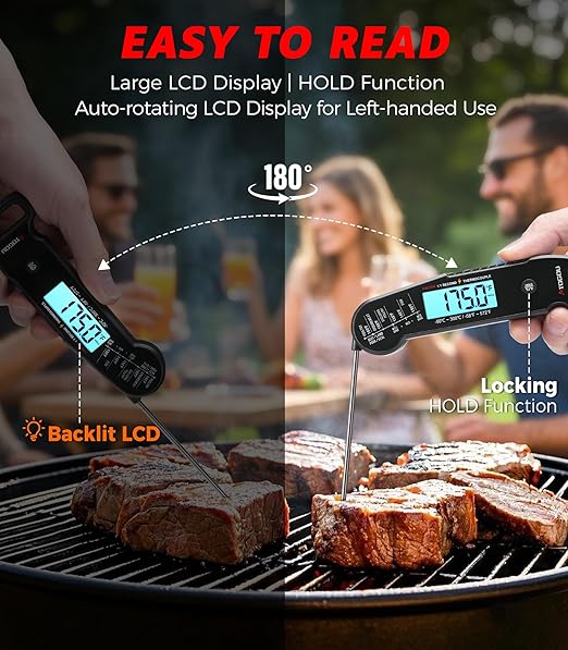 Atogou Professional Meat Thermometer Digital for Cooking Food, <1 Sec Instant Read & ±0.5℉ Accuracy, IP67 Waterproof, Thermocouple Sensor Probe, for Kithchen, BBQ, Grill, Black