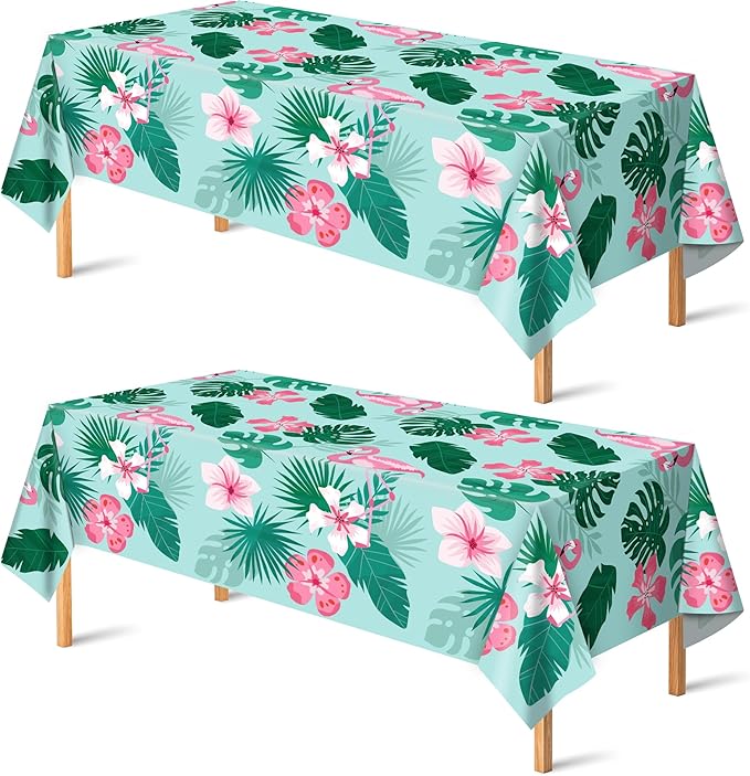 OHOME Luau Party Decorations - Plastic Tablecloth for Tropical Party Decorations | Hawaiian Themed Palm Leaves Summer Beach Favors Supplies,2 Pack