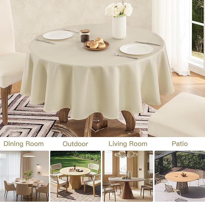 Veblandy Tablecloth Linen Textured Waterproof & Stain Resistant Table Cloth Wrinkle Free Decorative Fabric Farmhouse Table Cover for Dining/Party/Buffet/Wedding, 60 x 60 Inch, Beige