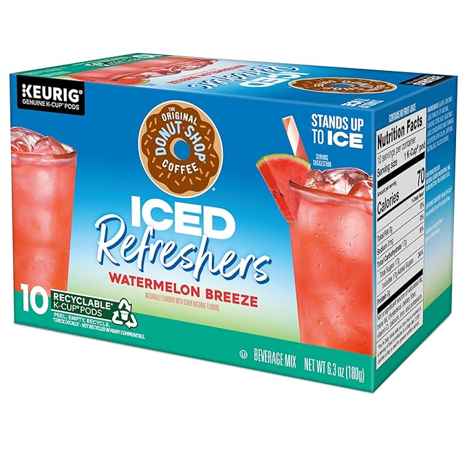 The Original Donut Shop Iced Refreshers, Watermelon Breeze Flavor, Keurig Single Serve K-Cup Pods, Brew Over Ice, 60 Count (6 Packs of 10)