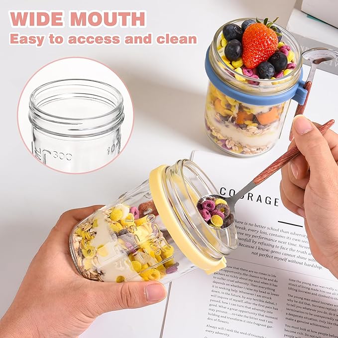 Artcochan 4 Pack Overnight Oats Containers with Lids and Spoons,16 oz Airtight Glass Mason Jars,Leak Proof Overnight Oats Jars for Yogurt, Salad, Chia Pudding