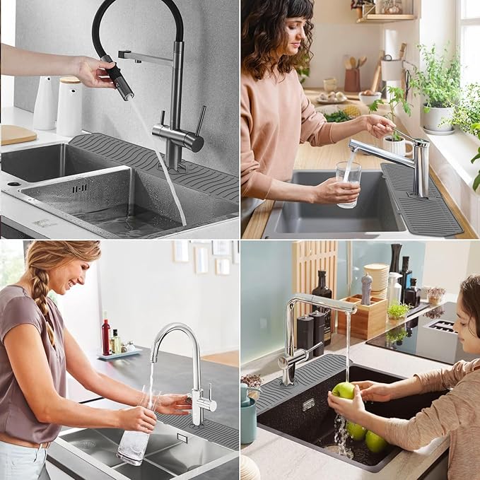 Kitchen Sink Splash Guard -24" x 5.8'' Silicone Sink Mat Splash Guard fit for Countertop, Bathroom,Farmhouse,RV by EBIGIC (Grey)