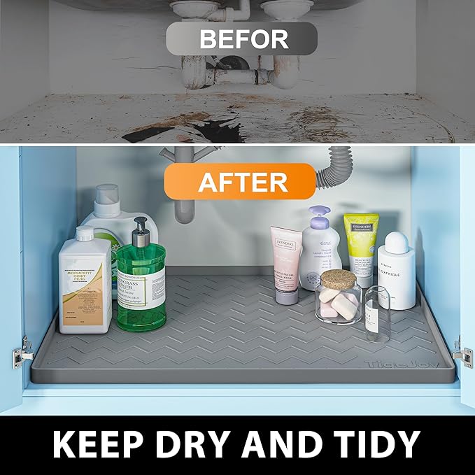TigeJoy 37" x 22" Under Sink Mats for Kitchen Waterproof, Leak-Proof Silicone Mat Sink Protector and Cabinet Liner, Kitchen Essentials Organizer and Storage, Boot or Shoe Tray, Pet Feeding Mat