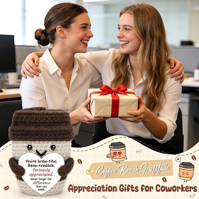 Coffee Lovers Thank You Gifts for Women, Positive Espresso Crochet Handmade Support, Small Appreciation Gifts Coworker Employee Teacher Friends Birthday Farewell Leaving Goodbye Retirement