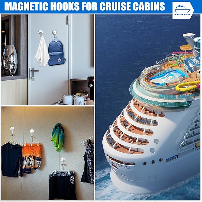 LOVIMAG Hooks, 120lbs+ Magnetic Magnet Hook 2025 Cruise Cabin Ship Essentials Heavy Duty Strong Refrigerator Fridge Hanging for Classroom Beach Vacation Kitchen Grills Home Mug Hanger (3 Pack), Silver