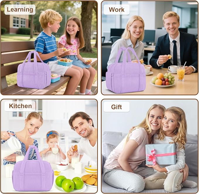 KUBYA Corduroy Lunch Box Lunch Bag for Women Men, Cute Strawberry Small Insulated Reusable Work Leakproof Simple Lunch Boxes Tote Bag Adults Cooler Bag