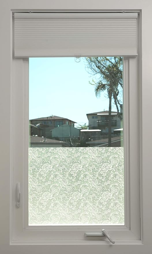 Con-Tact Brand Creative Clear Covering, Versatile and Self-Adhesive Shelf Liner, Semi-Transparent Privacy Film, Protective Clear Vinyl, 18'' x 50', Frosty White Lace