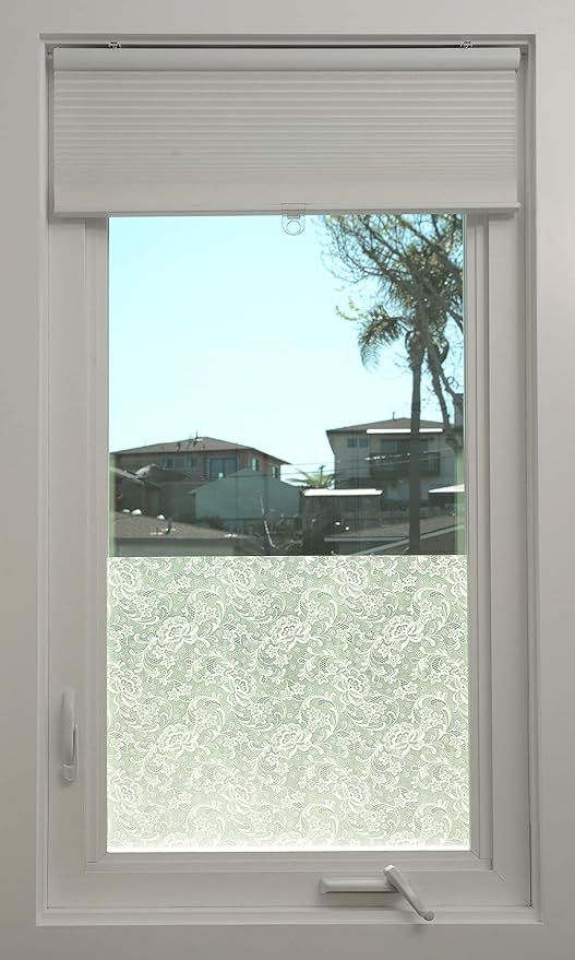 Con-Tact Brand Creative Clear Covering, Versatile and Self-Adhesive Shelf Liner, Semi-Transparent Privacy Film, Protective Clear Vinyl, 18'' x 9', Frosty White Lace
