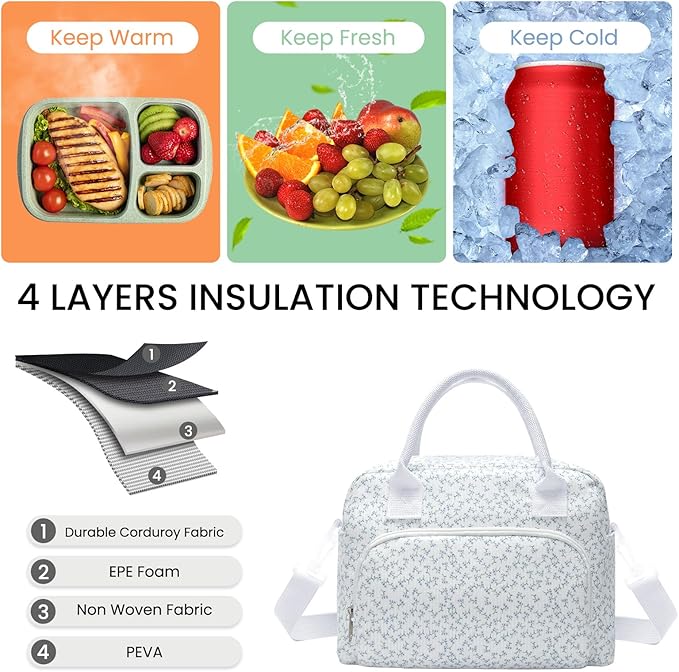 MAMONA Lunch Bag for Women Men Large Capacity Reusable Lunch Box Corduroy Insulated Cooler Tote Bags for Office Picnic