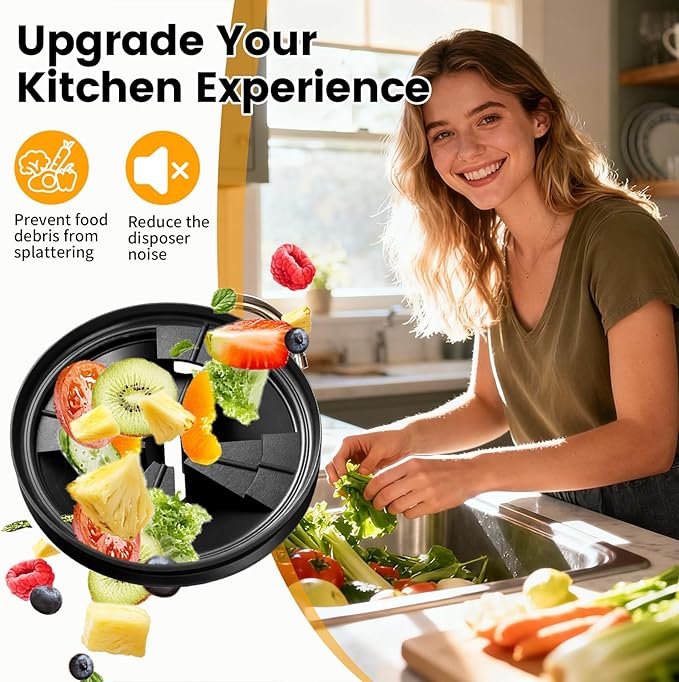 Garbage Disposal Splash Guard 3 3/8", 2Pcs Drain Insert Compatible with InSinkErator Evolution Upgraded Enlarged Center Opening for Smooth Drainage, Kitchen QCB-AM Sink Baffle Replacement
