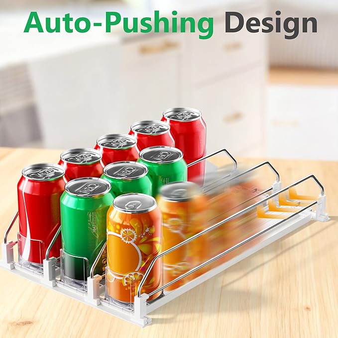 Drink Organizer for Fridge, Automatic Drink Dispenser for Fridge, 12-20oz Soda Can Dispenser for Refrigerator, Soda Can Organizer for Pantry Holds up to 20 Cans, 4 Row