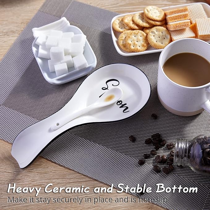 Ceramic Spoon Rest for Stove Top, DAYYET Large Spoon Holder, Spoon Rest for Kitchen Counter, Spatula Holder Utensil Rest for Ladles, Tong, Modern Kitchen Decor, White