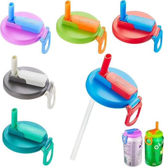 ORIGINAL CREATOR - DIPESI 6 pack 6 color Soda Can Lids with Straws, Reusable Silicone Straws Soda Can Covers, BPA-Free,Airtight Seal, Easy to Use, Prevents Spills, Fits Standard Cans.