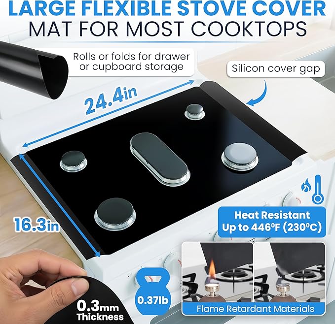 – Premium 3Packs Stove Protector for Samsung Gas Range Cooking [24.4in x 16.34in] Gap Cover Hob 5 Burners Liners Guard Easy Wipe Protectors Cooktop Mat Tapete Decals Cubiertas Accessories