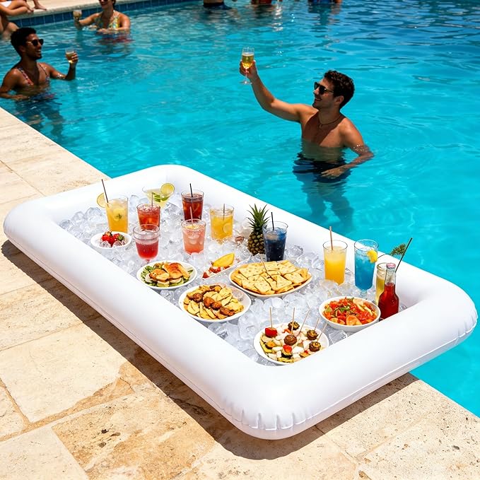HBlife Inflatable Serving Bar with Jumbo Mesh Food Cover, Party Supplies for Picnics BBQ Gathering, 3 Inflatable Cooler, 3 Large Food Tents Food Covers for Outside