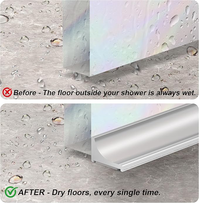 39Inch Shower Threshold Water Dam, Self-Adhesive Silicone Shower Barrier Water Stopper Shower Door Bottom Seal Strip Shower Splash Guard for Bathroom Kitchen Bathtub