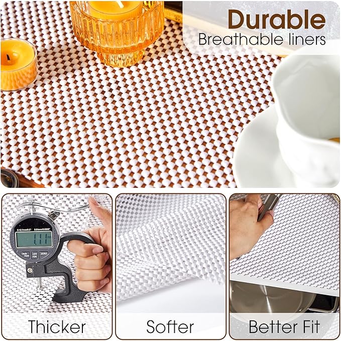 Shelf Liner for Kitchen Cabinet, Drawer Liners Non Slip Non Adhesive Thick Mat, Breathable Dresser Pantry Bathroom Protector, White, 20" x 360"