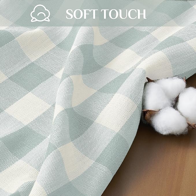 Softalker Checkered Tablecloth Rectangle, Outdoor Linen Cotton Gingham Table Cloth with Tassel, Heavy Duty Wrinkle Free Buffalo Plaid Table Cover for Kitchen Dining Summer Party - 55 x 70 Inch, Aqua