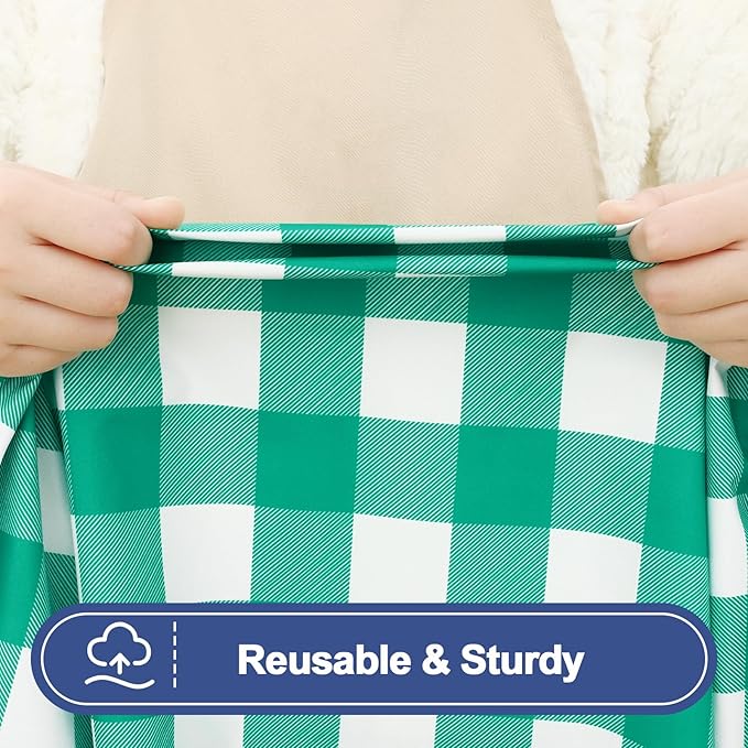 Smiry Picnic Table Cloth 2 Pack, Waterproof Elastic Fitted Tablecloths for 5FT Rectangle Tables, Washable Polyester Buffalo Plaid Tablecloth for Camping, Dining & Outdoor (Green & White, 30" x 60")