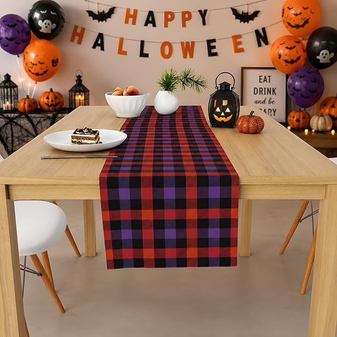 Halloween Decorations - Halloween Checkered Table Runner | Halloween Party Favors Home Decor - Halloween Tablecloth Backdrop for Fall Kitchen Dining Indoor Outdoor Decorations
