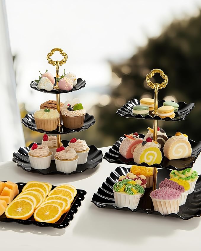 Kootek Dessert Cupcake Stand, 10pcs Dessert Table Display Set, 3 Tiered Cup Cake Holder Tower Stand Riser& Cookie Serving Trays for Wedding, Tea Party, Birthday, Baby Shower