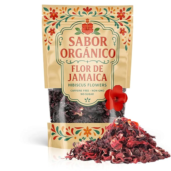 1lb Whole Dried Hibiscus Flowers (Flor de Jamaica) for Hibiscus Tea & Mexican Agua Fresca | Natural, Non-GMO, No Preservatives | Resealable Stand-Up Pouch by Sabor Orgánico