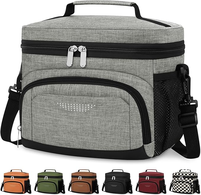 Vankor Insulated Lunch Bag for Men Women, Reusable Lunch Box Leakproof Cooler Lunch Tote Bag with Adjustable Shoulder Strap for Work Office Picnic Beach Travel, Cationic Light Grey