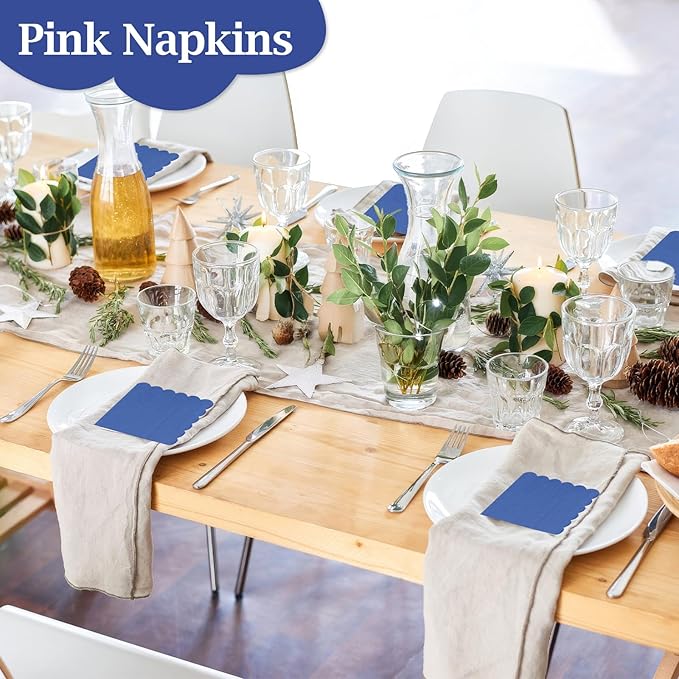 100 Pcs Cocktail Napkins, 2-Ply 5 x 5 Inches Disposable Scalloped Napkins, Thick Premium Dessert Napkins for Party, Wedding, Dinner, Birthday, Anniversary, Festival (Navy Blue)