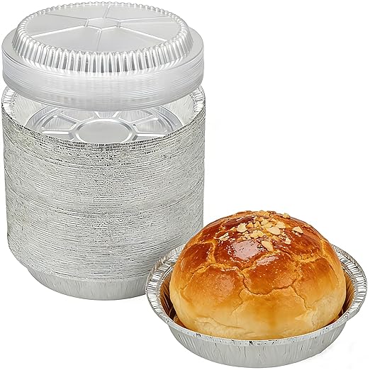 7 Inch Round Aluminum Foil Pans with Clear Lids（50 Pack）Disposable Round Foil Pans,Aluminum Pie Tins,Pie Pans Take-Out Containers for Storing, Baking, Meal Prep & Reheating | Freezer & Oven Safe