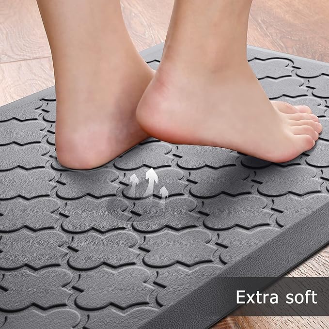 Kitchen Mat [2 PCS] Cushioned Anti-Fatigue Floor Mat Water Resistant Non-Skid Kitchen Mats and Rugs Ergonomic Comfort Foam Kitchen Rugs Standing Mat for Floor Office Sink(Grey,17.3"x28"+17.3"x60")