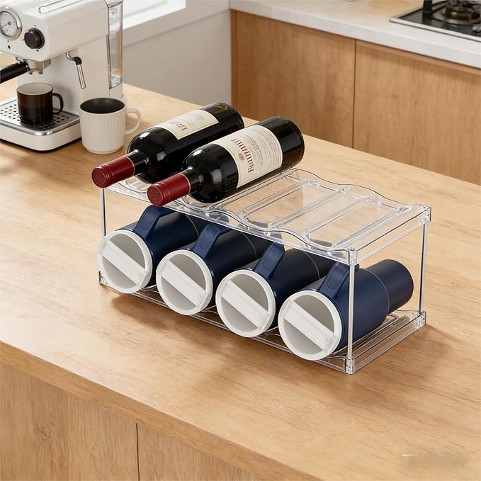 Yieach 2 Pack 2 Tier Waterbottle Organizer for Cabinet - Large Compartment Stackable Water Bottle Holder,Wine Bottle Rack,Acrylic Water Bottle Organizer Rack for 40 oz Stanley Cup,Yeti,Tumbler Shelf