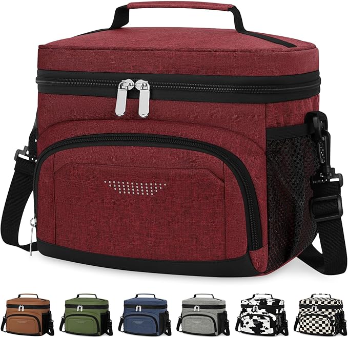 Vankor Large Insulated Lunch Bag for Men Women kids, Reusable Lunch Box kids Leakproof with Adjustable Shoulder Strap for Work Teacher School Picnic Beach Travel, Burgundy