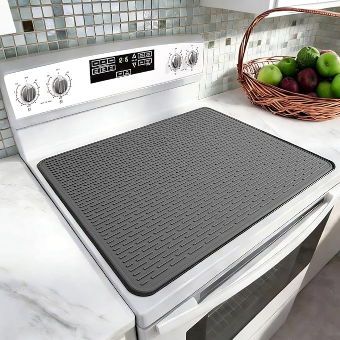 LONGKING Stove top Cover for Electric Stove - Silicone Stove Mat for Glass Top Stove, Dish Drying Mats For Kitchen, Range Covers for Electric Stove (Grey, 30 x 21)