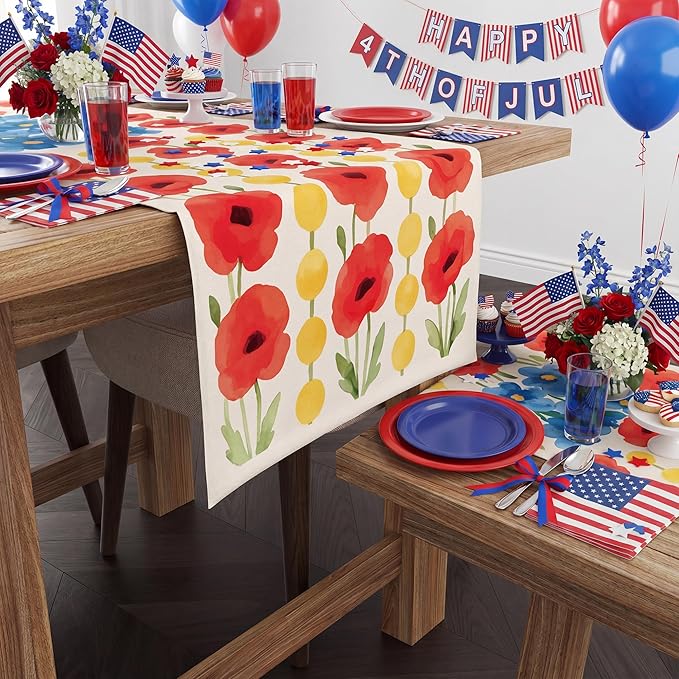 OHOME 250th Anniversary Decorations - Summer Table Runner for Easter Spring | Patriotic American Flag Table Decor for America Anniversary USA Merchandise 4th of July Decorations Home Indoor Outdoor