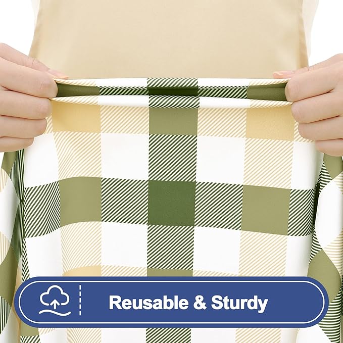Smiry Picnic Table Cloth 2 Pack, Waterproof Elastic Fitted Tablecloths for 8FT Rectangle Tables, Washable Polyester Buffalo Plaid Tablecloth for Easter & Outdoor (Sage Green & Beige, 30" x 96")