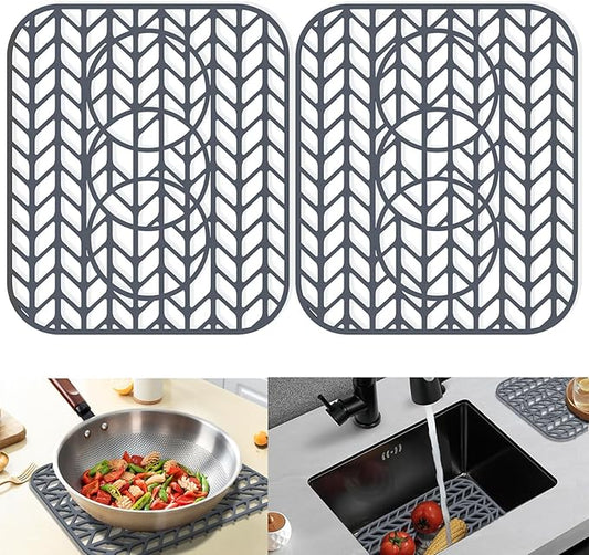 Sink Protectors for Kitchen Sink 12x11 & 13x11,Silicone Kitchen Sink mats Protector for Bottom of Farmhouse Sink(13.58"×11.6" Gray 2PCS)