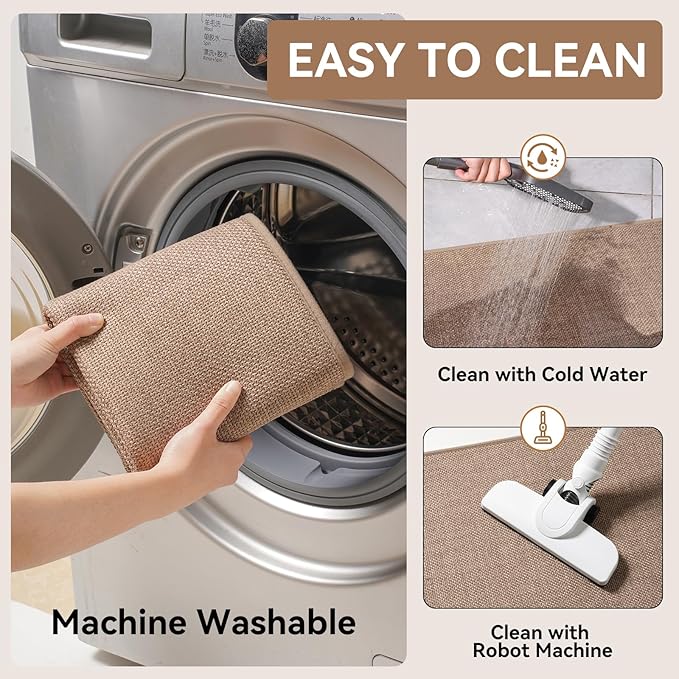 Kitchen Rugs Mat Non Slip Washable, Linen-Look 0.3" Thick Soft Cushioned Absorbent Kitchen Mats for Floor, Mild Anti-Fatigue Runner Rug Sink Mat Laundry Standing Mats, Easy Clean, Brown 17"x30"