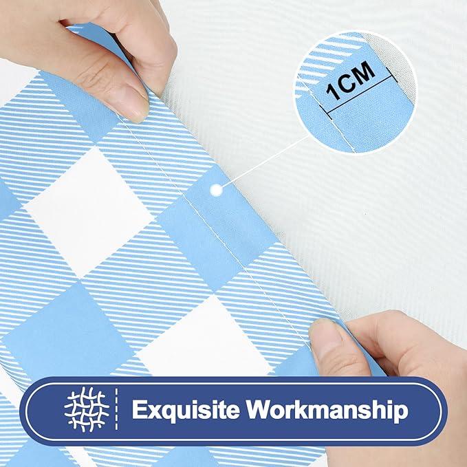 Smiry Picnic Table Cloth 2 Pack, Waterproof Elastic Fitted Tablecloths for 8FT Rectangle Tables, Washable Polyester Buffalo Plaid Tablecloth for Camping & Outdoor (Light Blue & White, 30" x 96")