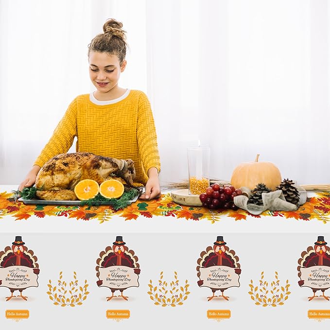 OHOME 2 Pack Thanksgiving Tablecloth Disposable - Fall Party Supplies for Thanksgiving Table Decor | Friendsgiving Party Decorations | Thanksgiving Decorations 54" x 108"