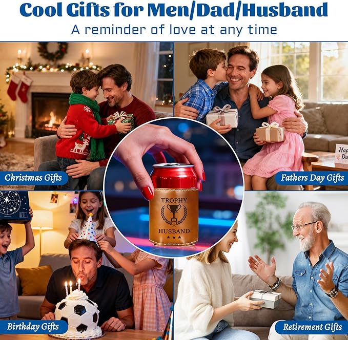 Fathers Day Gifts for Husband Men,Funny Gifts for Dad from Daughter,Mens Birthday Gag Cool Retirement Christmas Gifts for Him,Leather Can Cooler Sleeve Holder for Soda